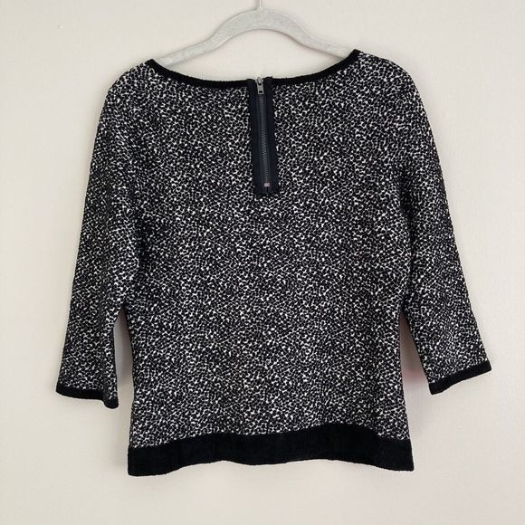 Anthropologie Moth Lana Pullover Sweater Size Medium Black Back Zip 3/4 Sleeve - Picture 6 of 9